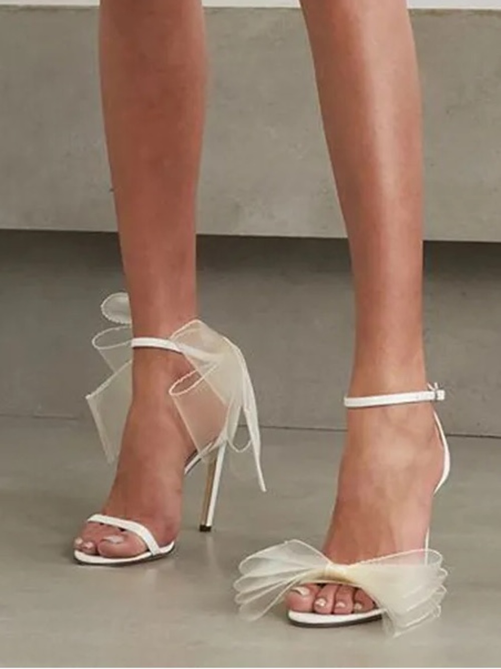Elegant White Bow Ankle-Strap Stiletto Sandals